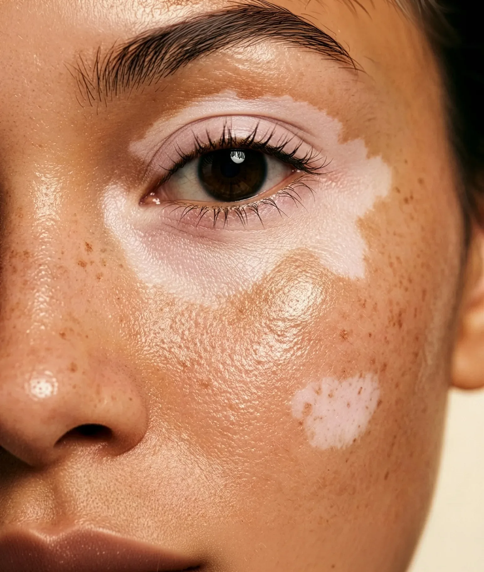 Close-up van een huid met vitiligo